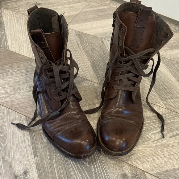 John Varvatos Brown Leather Boots - Picture 1 of 9